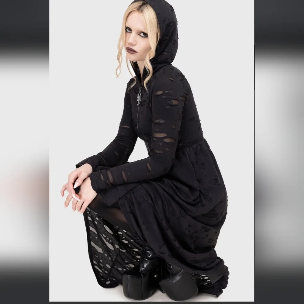 Killstar Black Asymmetrical Hooded Dress - Picture 5 of 9